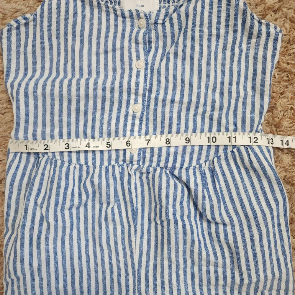 Old Navy Romper Kids XL 14-16 Blue White Striped Linen Blend Smocked Back Pocket